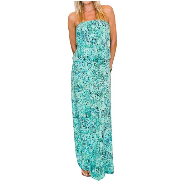 Lilly Pulitzer Dresses & Skirts - Lilly Pulitzer Morada Strapless Maxi Dress Shorely Blue Escapades Size Medium